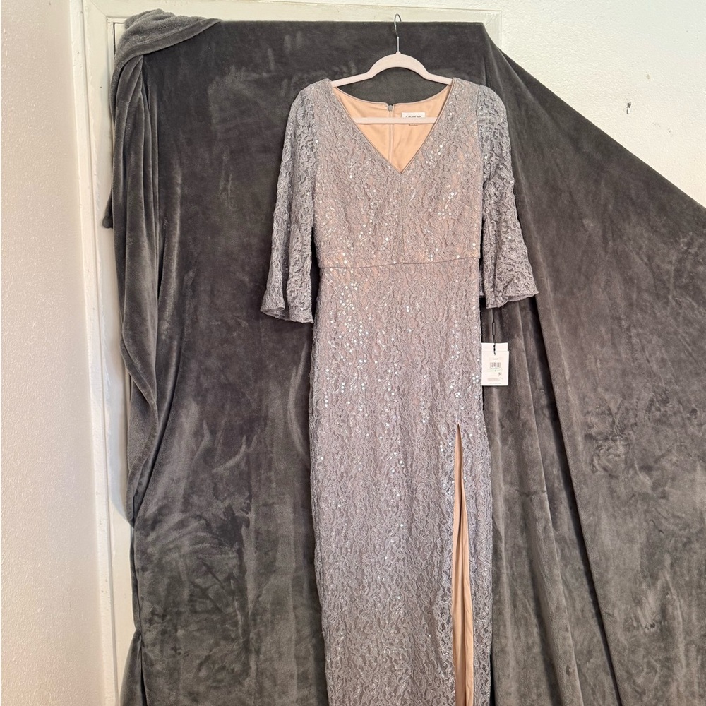 Calvin Klein Lilac Hand Beaded Long Sleeve Dress